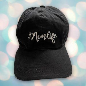 “Mom Life” Women’s Black Distressed Baseball Hat